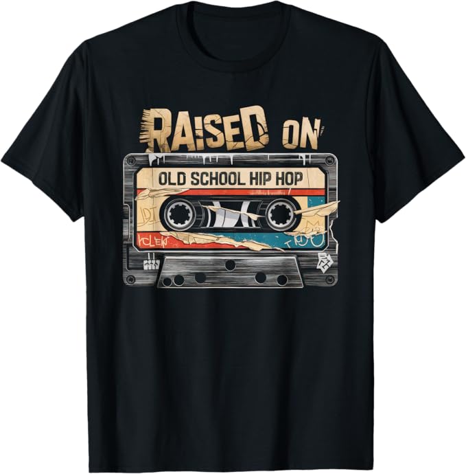 Raised ON Old School Hip HOP Cassette Graffiti T-Shirt